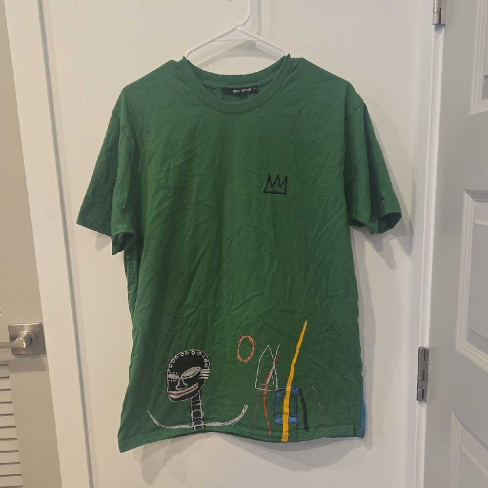 Basquiat Crown Graffiti Green King Of Pleasure Tee L